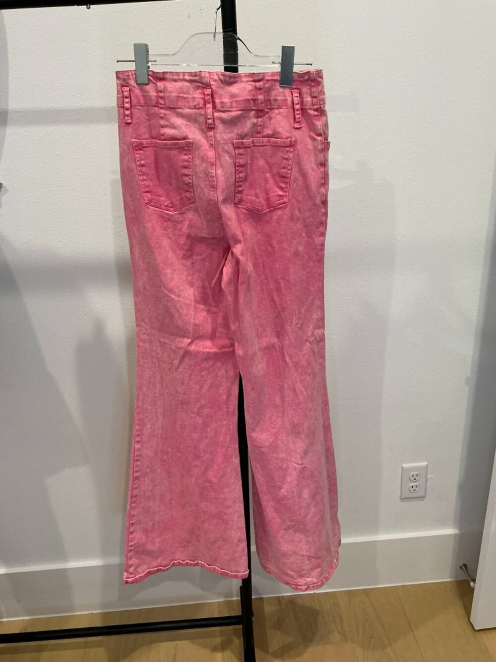 💖 Flying Tomato Pink High Rise Flare Jean Acid Washed Pink Denim Pants Large 💖 - Picture 4 of 7